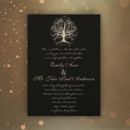 Onder de Stars Tree Black Wedding Invitation Kaart