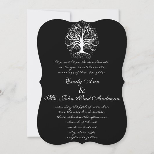 Onder de Stars Tree Black Wedding Invitation Kaart (Achterkant)