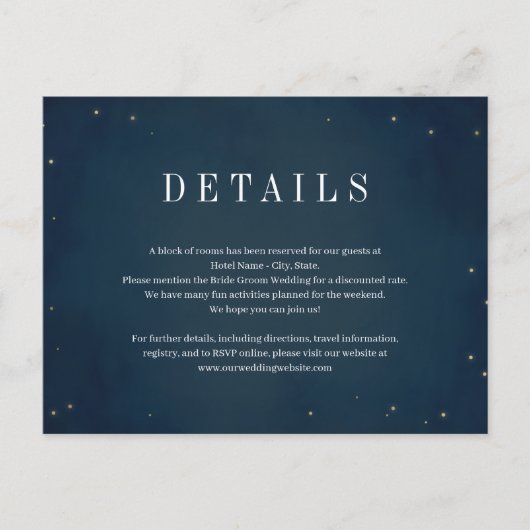 Onder de Stars Wedding Details Enclosure Card Briefkaart (Voorkant)