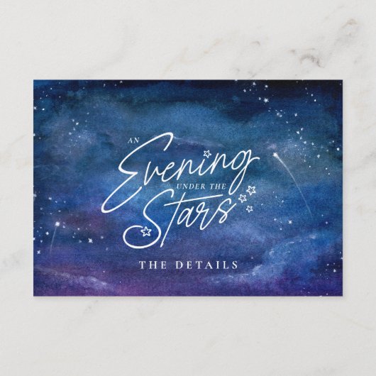 Onder de sterren art blauw paarse bruiloft details informatiekaartje (Achterkant)