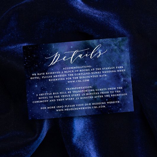 Onder de sterren Astronomie Ruimte bruiloft detail Informatiekaartje