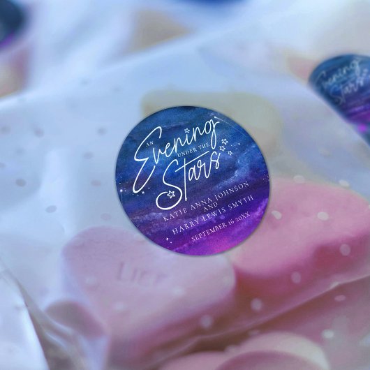 Onder de sterren avond bruiloft gewoonte ronde sticker