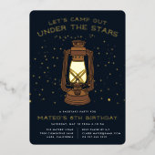 Onder de sterren | Camping Birthday Party Folie Uitnodiging (Voorkant)