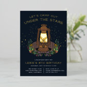 Onder de sterren | Camping Birthday Party Folie Uitnodiging (Staand Voorkant)