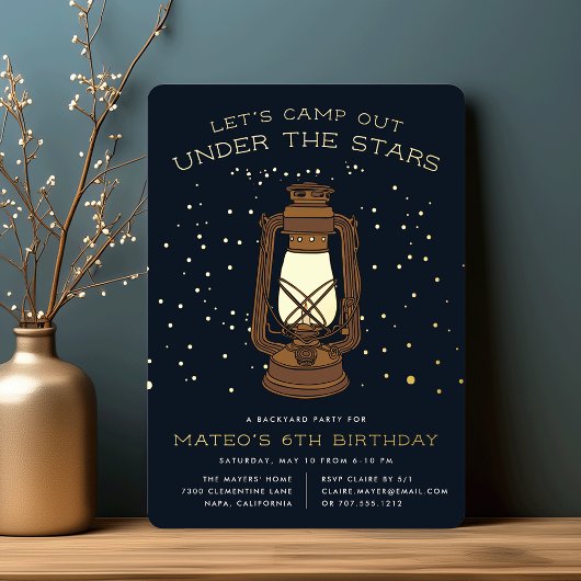 Onder de sterren | Camping Birthday Party Folie Uitnodiging