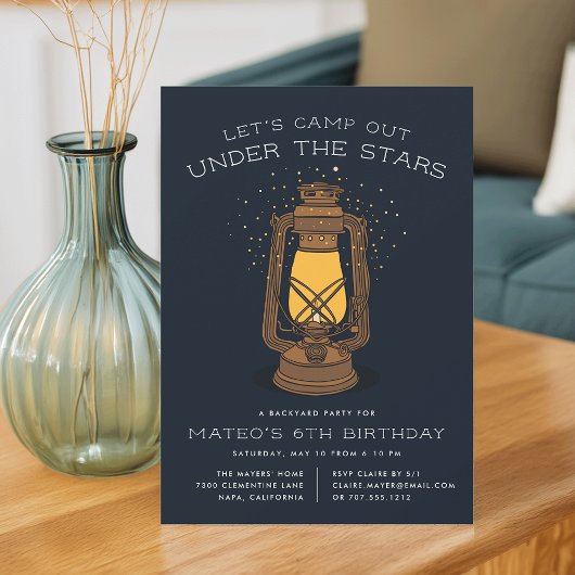 Onder de sterren | Camping Birthday Party Invite Kaart