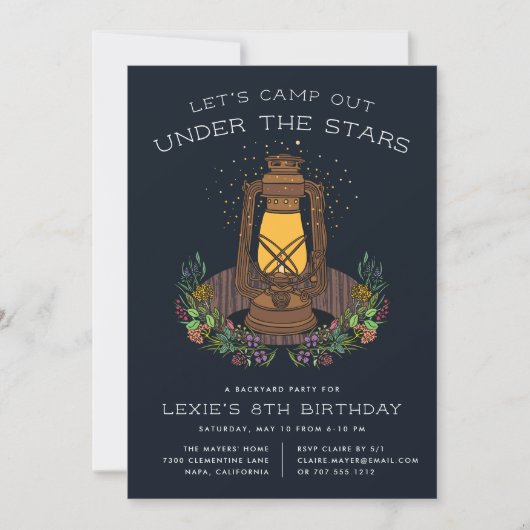 Onder de sterren | Camping Birthday Party Invite Kaart (Voorkant)