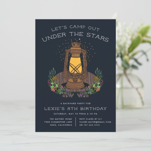 Onder de sterren | Camping Birthday Party Invite Kaart (Staand voorkant)