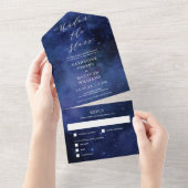 Onder de sterren Elegant Space Astronomy Wedding All In One Uitnodiging (Afscheurbaar)