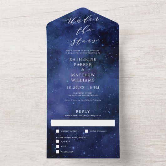 Onder de sterren Elegant Space Astronomy Wedding All In One Uitnodiging (Binnen)