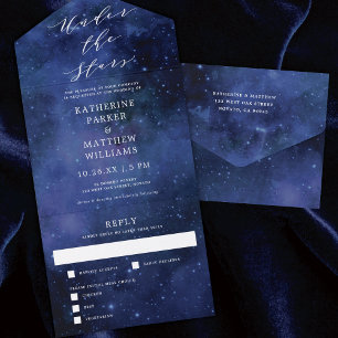 Onder de sterren Elegant Space Astronomy Wedding All In One Uitnodiging