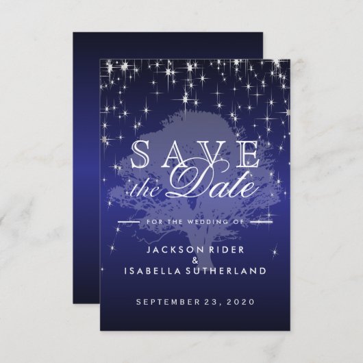 Onder de sterren in donkerblauw - sla de datum op save the date (Voorkant / Achterkant)