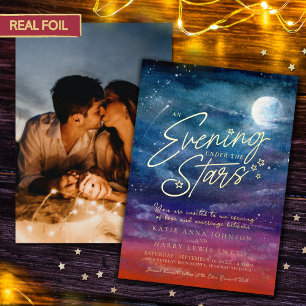 Onder de sterren maan avond bruiloft foto folie uitnodiging