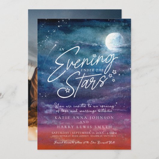 Onder de sterren maan avond bruiloft foto kaart (Voorkant / Achterkant)