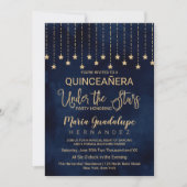Onder de sterren Navy Blue Gold Sparkle Quinceañer Kaart (Voorkant)
