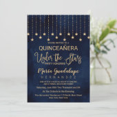 Onder de sterren Navy Blue Gold Sparkle Quinceañer Kaart (Staand voorkant)