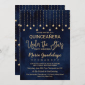 Onder de sterren Navy Blue Gold Sparkle Quinceañer Kaart (Voorkant / Achterkant)