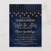 Onder de sterren Navy Blue Gold Sparkle Quinceañer Uitnodiging Briefkaart (Voorkant)