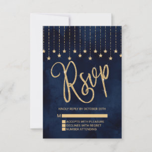 Onder de sterren Navy Blue Gold Sparkle RSVP Kaartje
