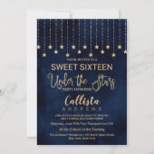 Onder de sterren Navy Blue Gold Sparkles Sweet 16 Kaart (Voorkant)