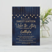 Onder de sterren Navy Blue Gold Sparkles Sweet 16 Kaart (Staand voorkant)