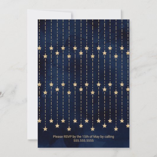 Onder de sterren Navy Blue Gold Sparkles Sweet 16 Kaart (Achterkant)