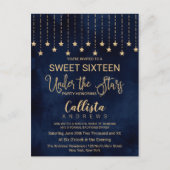Onder de sterren Navyblauw Gouden glitters Sweet 1 Uitnodiging Briefkaart (Voorkant)