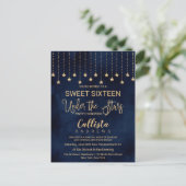 Onder de sterren Navyblauw Gouden glitters Sweet 1 Uitnodiging Briefkaart (Staand voorkant)
