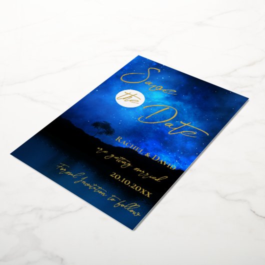 Onder de sterren Night Sky Wedding Save the Date Folie Uitnodiging (Gedraaid)