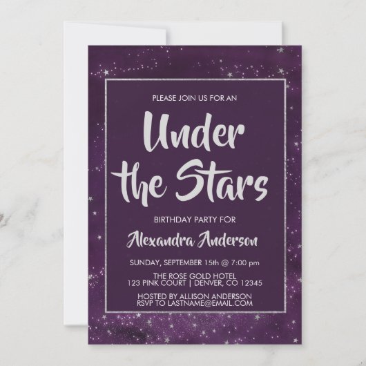Onder de sterren Paarse hemelse verjaardagsfeest Kaart (Voorkant)