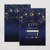 Onder de sterren Sterrennacht Gold Blue Party RSVP (Voorkant / Achterkant)