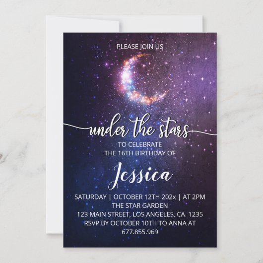Onder de sterren verjaardagsuitnodiging kaart (Voorkant)