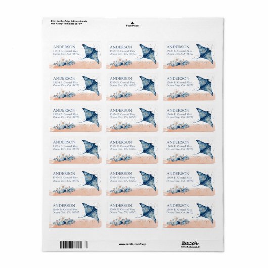 Onder de Stingray van de Waterverf Zee Etiket (Full Sheet)