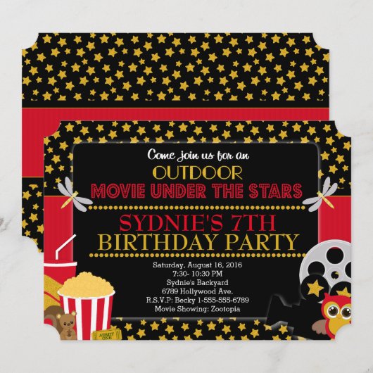 Onder de Uitnodiging van de Filmpartij van Stars O (Voorkant / Achterkant)