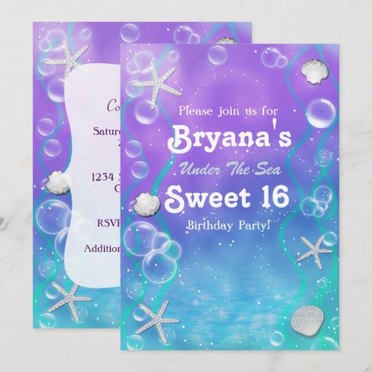 Onder de uitnodiging van het zee op de zoete 16-ja (Voorkant / Achterkant)