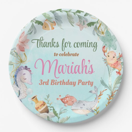 Onder de waterverf van de zee Birthday Papieren Bordje (Voorkant)