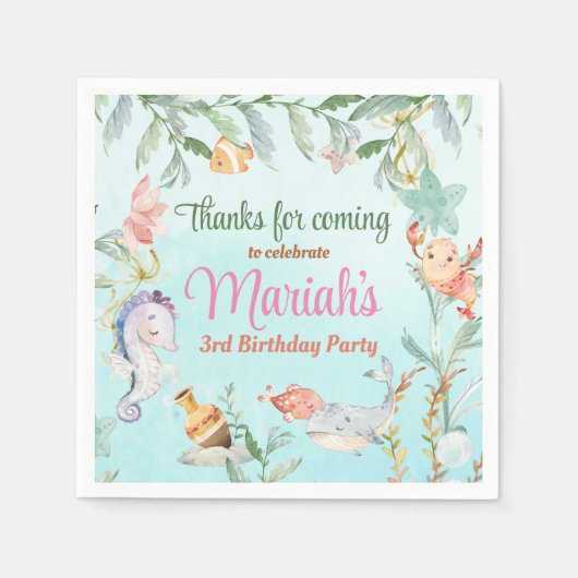 Onder de waterverf van de zee Birthday Servet (Voorkant)