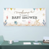Onder de Welkomstbanner van het Baby shower van he Spandoek (Beurs)