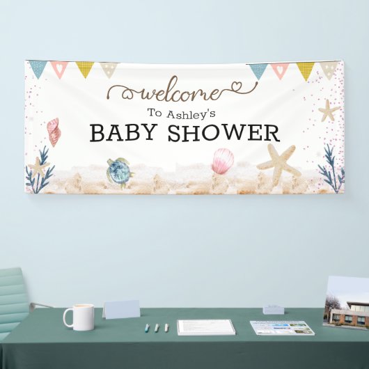 Onder de Welkomstbanner van het Baby shower van he Spandoek (Beurs)