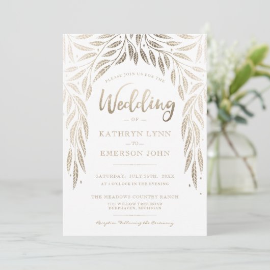 Onder de Willows Wedding Invitation Faux Gold Kaart (Staand voorkant)