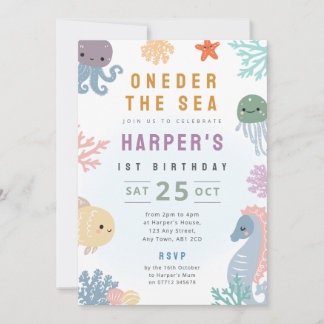 Onder De Zee 1e Verjaardagsfeest Uitnodiging Oceaa