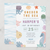 Onder De Zee 1e Verjaardagsfeest Uitnodiging Oceaa (Voorkant / Achterkant)