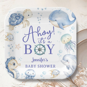 Onder De Zee Ahoy Het Is Een Jongen Oceaan Baby Sh Papieren Bordje