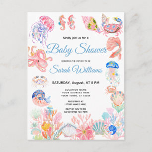 Onder de Zee Aquarel Baby Shower Uitnodiging