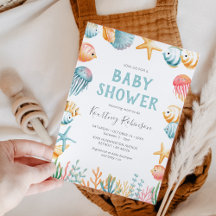 Onder de Zee Aquarel Baby Shower Uitnodiging