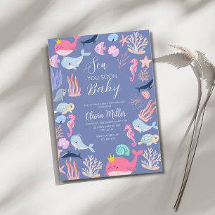 Onder de Zee Aquarel Oceandieren Baby Shower Kaart
