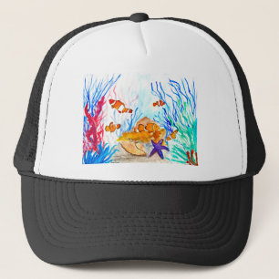 Onder de zee aquarel vis oceaan kust zee trucker pet