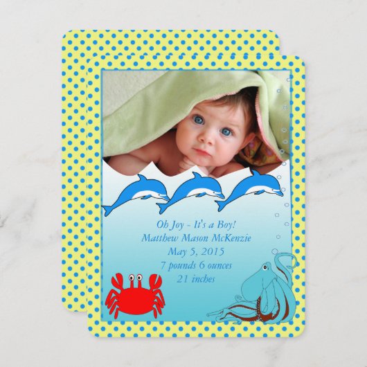 Onder de Zee Baby Boy aankondiging (Voorkant / Achterkant)