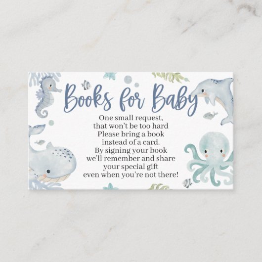 Onder de Zee Baby shower Book Card voor een jongen Informatiekaartje (Voorkant)
