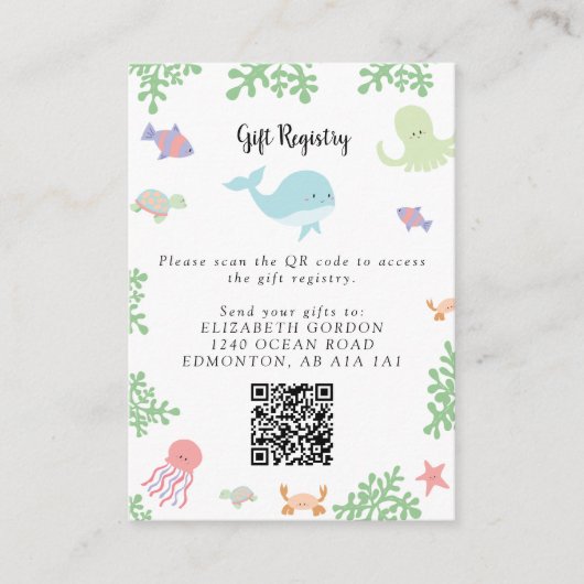 Onder de Zee Baby shower Cadeauregister QR-code Informatiekaartje (Voorkant)